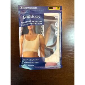 NWT GAP Body Cotton Smoothing Seamless Sports Bra 2-Pack Black Pink M